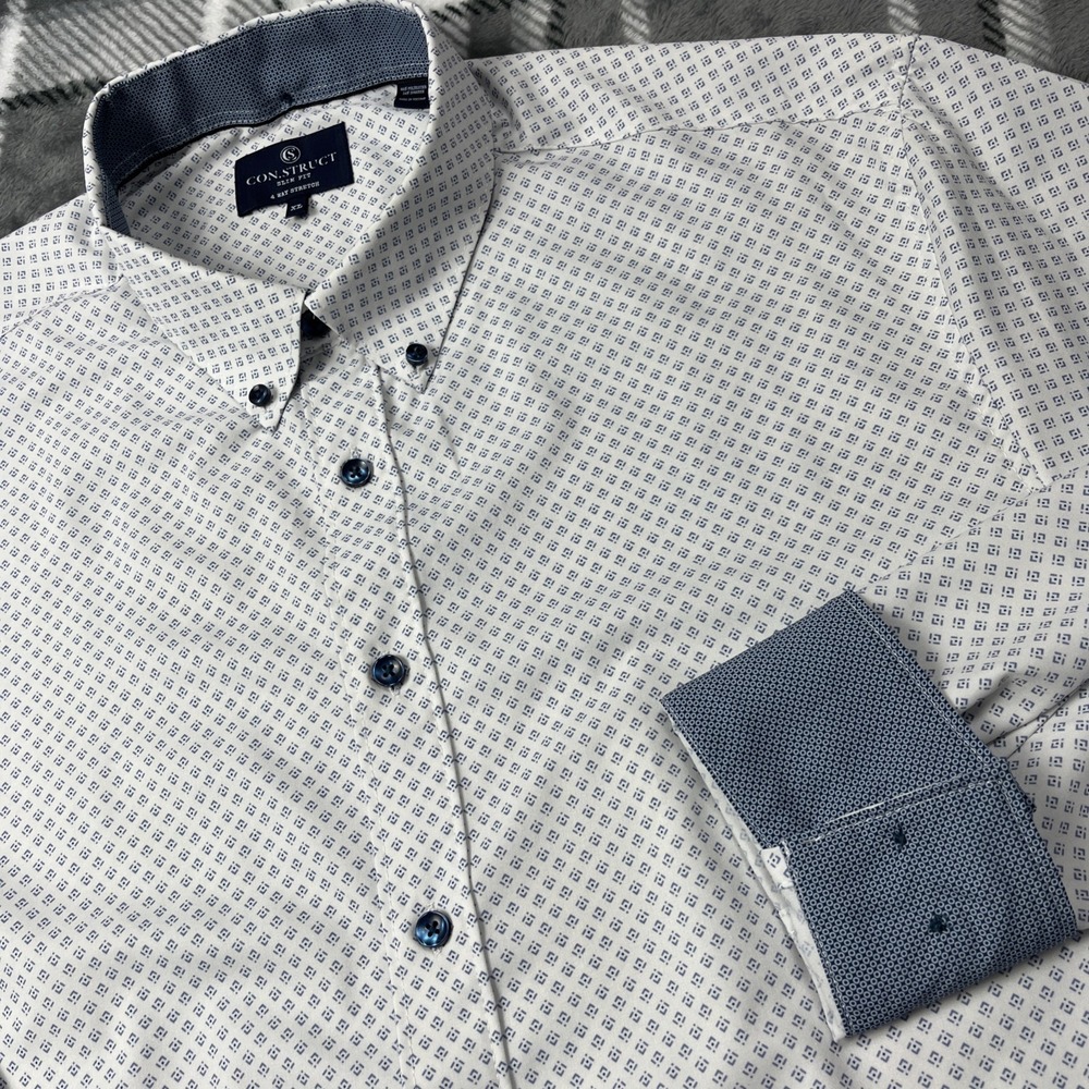 Construct Shirt Mens L Geometric‎ Flip Cuff 4 Way Stretch Performance